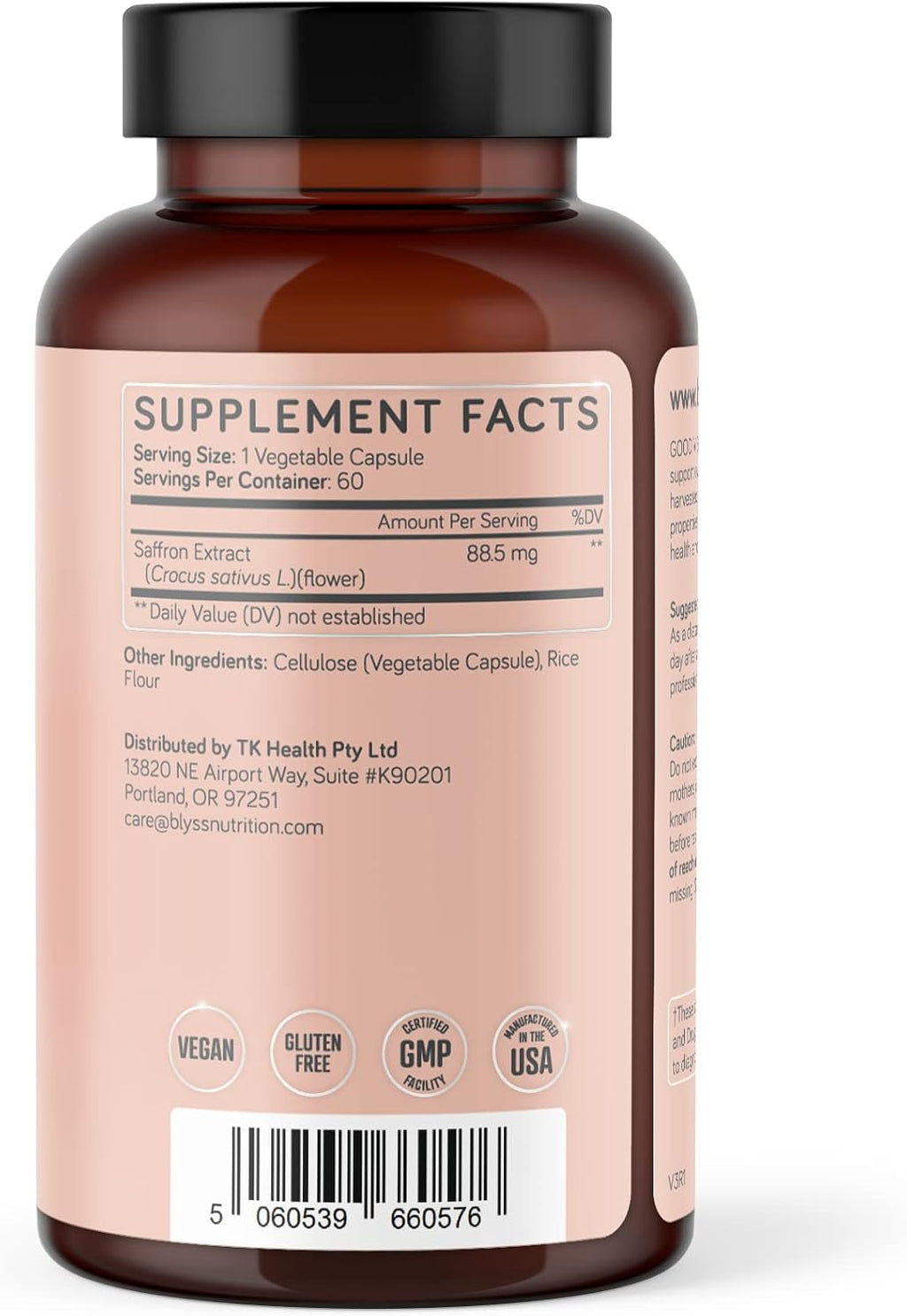 BLYSS Nutrition GOOD VIBES – Suplemento de Azafrán para Mujer, 60 Cápsulas Veganas