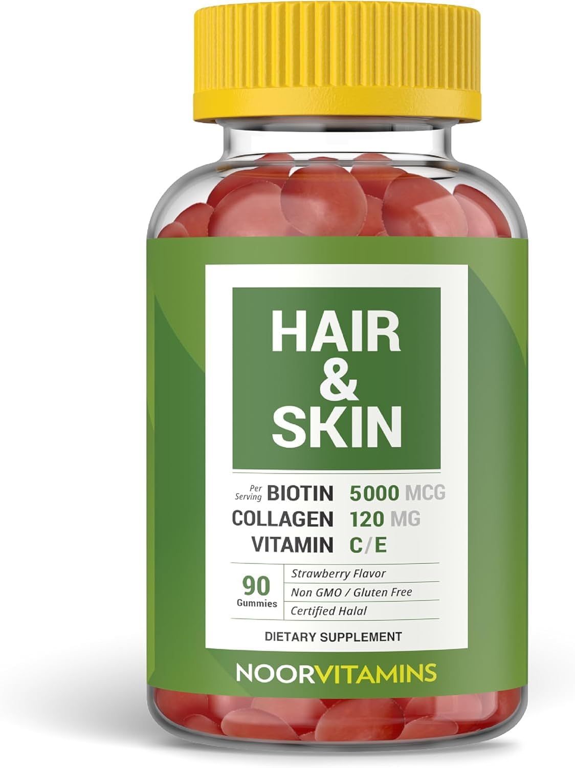 Noor Vitamins Gominolas de Biotina, Colágeno y Sílice para Cabello, Piel y Uñas - 90 Gominolas