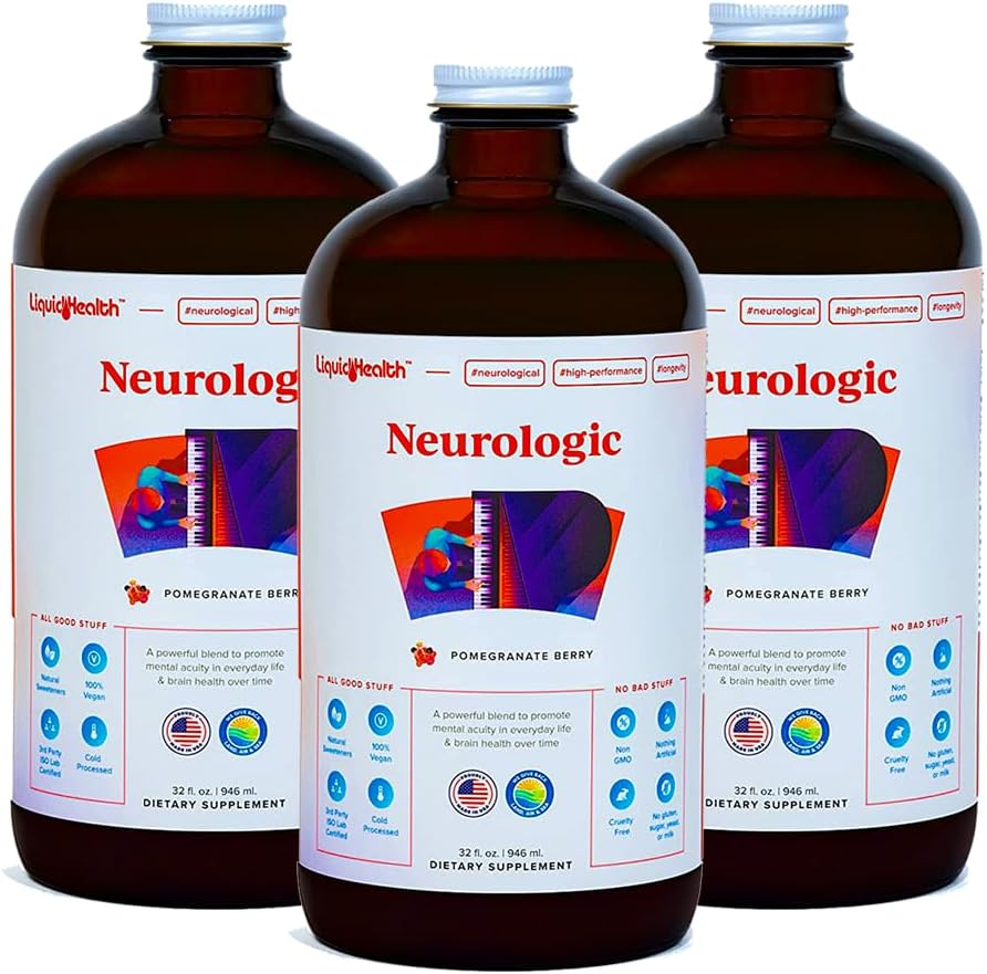 LIQUIDHEALTH Neurologic Focus Suplemento Líquido para la Memoria y Concentración con Ginkgo Biloba, Colina, L-Teanina y Fosfatidilserina - 946 ml