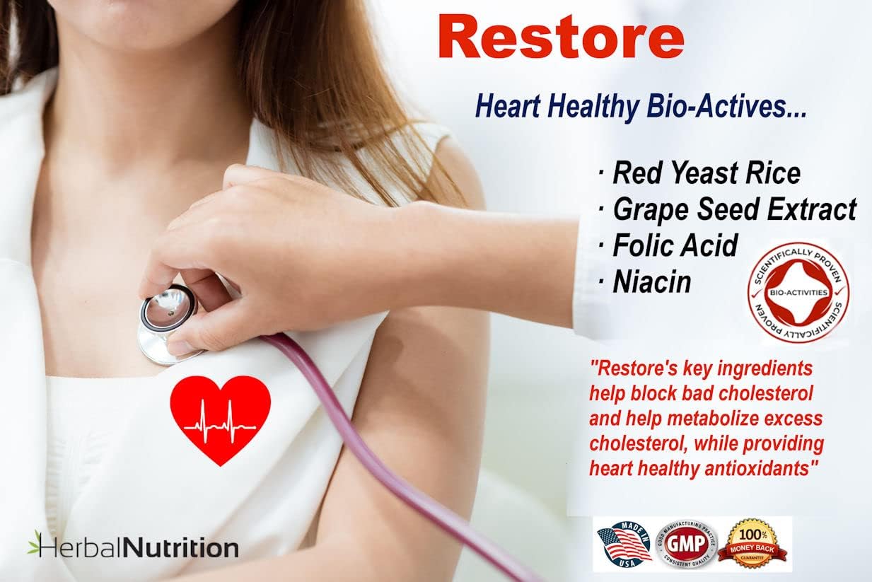 Herbal Nutrition Restore – Apoyo Salud Cardíaca y Colesterol, 60 Cápsulas