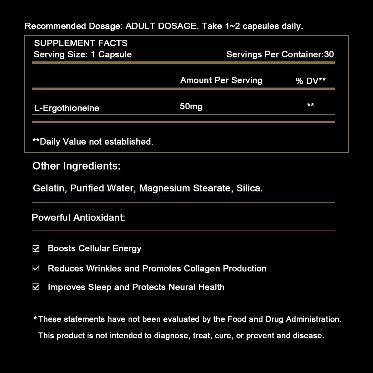 SUPER-SYN L-Ergotioneína 50 mg - Suplemento Antioxidante de Ultra Pura