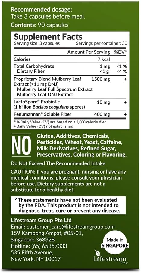 LABO Nutrition Mulbiotic Cápsulas - Extracto Orgánico de Hoja de Morera + Probiótico LactoSpore y Prebiótico Fenumannan - Apoyo para Antojos de Carbohidratos, Vegano, Sin Gluten