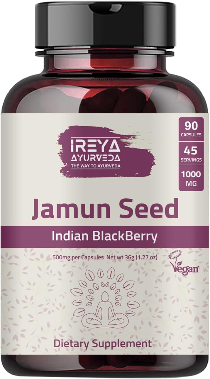 Cápsulas de Semilla de Jamun (Indian BlackBerry) - 90 Cápsulas, 1000 mg