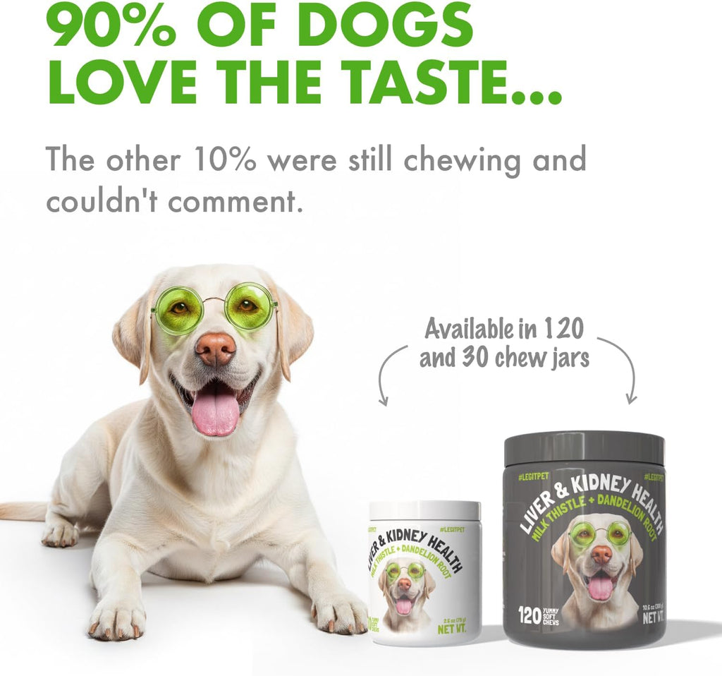LEGITPET Complemento Hepático y Renal para Perros con Cardo Mariano, Diente de León y Cúrcuma - 30 Chewables