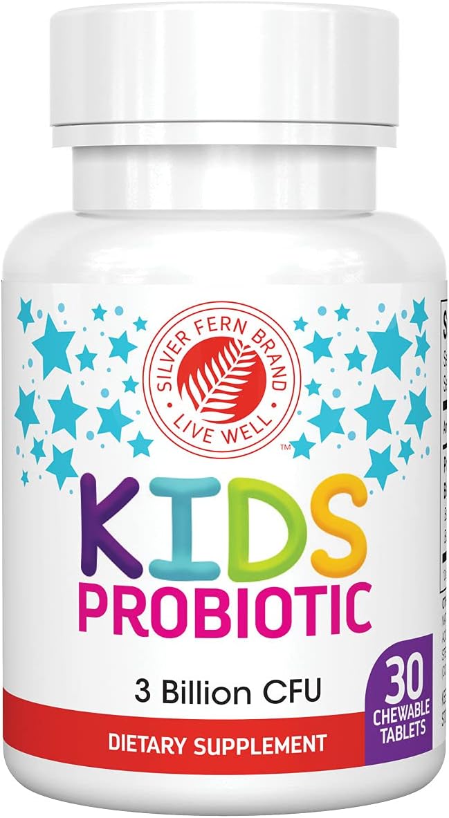 Silver Fern Brand Kids Ultimate Probiotic - 30 comprimidos masticables - Sin azúcar ni gluten - Suplemento infantil con probióticos - Apoyo digestivo e inmunitario