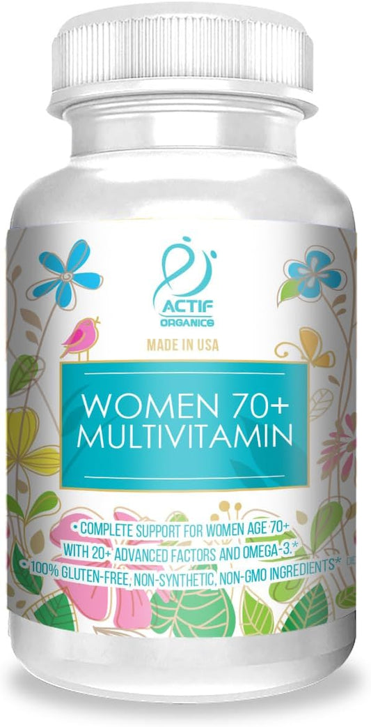 ACTIF Multivitamínico Orgánico para Mujeres 70+ con Omega-3, 90 Cápsulas