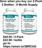 Hybrid Nutraceuticals Suplemento de Calostro Bovino - 500mg por Cápsula - 30% IgG - 120 Cápsulas