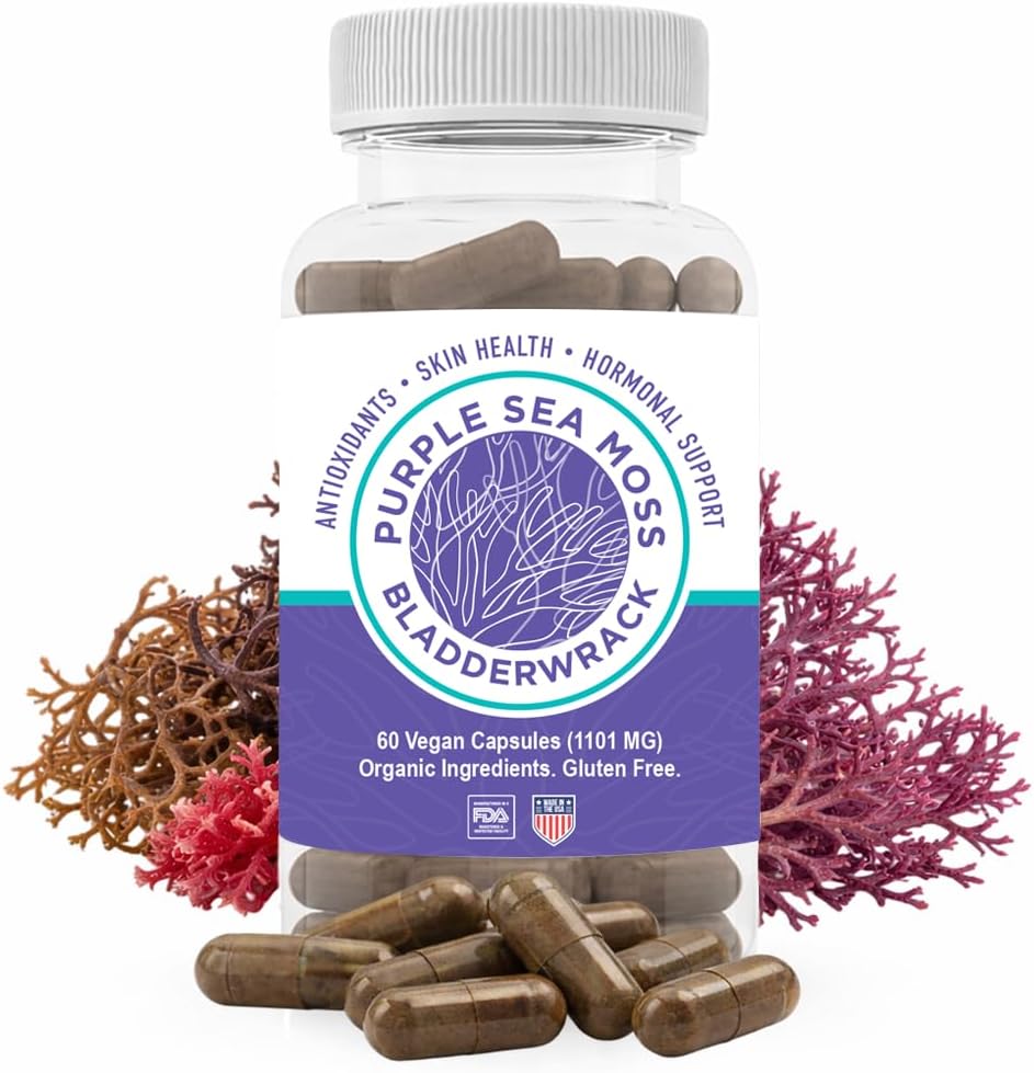 Cápsulas de Musgo Marino Púrpura y Bladderwrack | 2202mg Perfil Nutricional Completo - Mezcla de Algas Silvestres para el Bienestar Diario – 60 Cápsulas