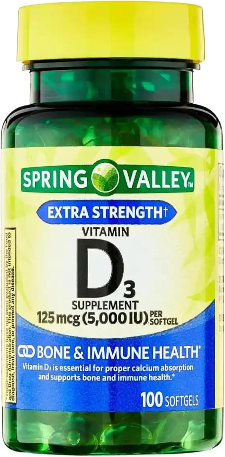 Vitamina D3 5000 IU (125 mcg) – 200 Softgels (Pack de 2) – Suplemento de Alta Potencia para Huesos e Inmunidad