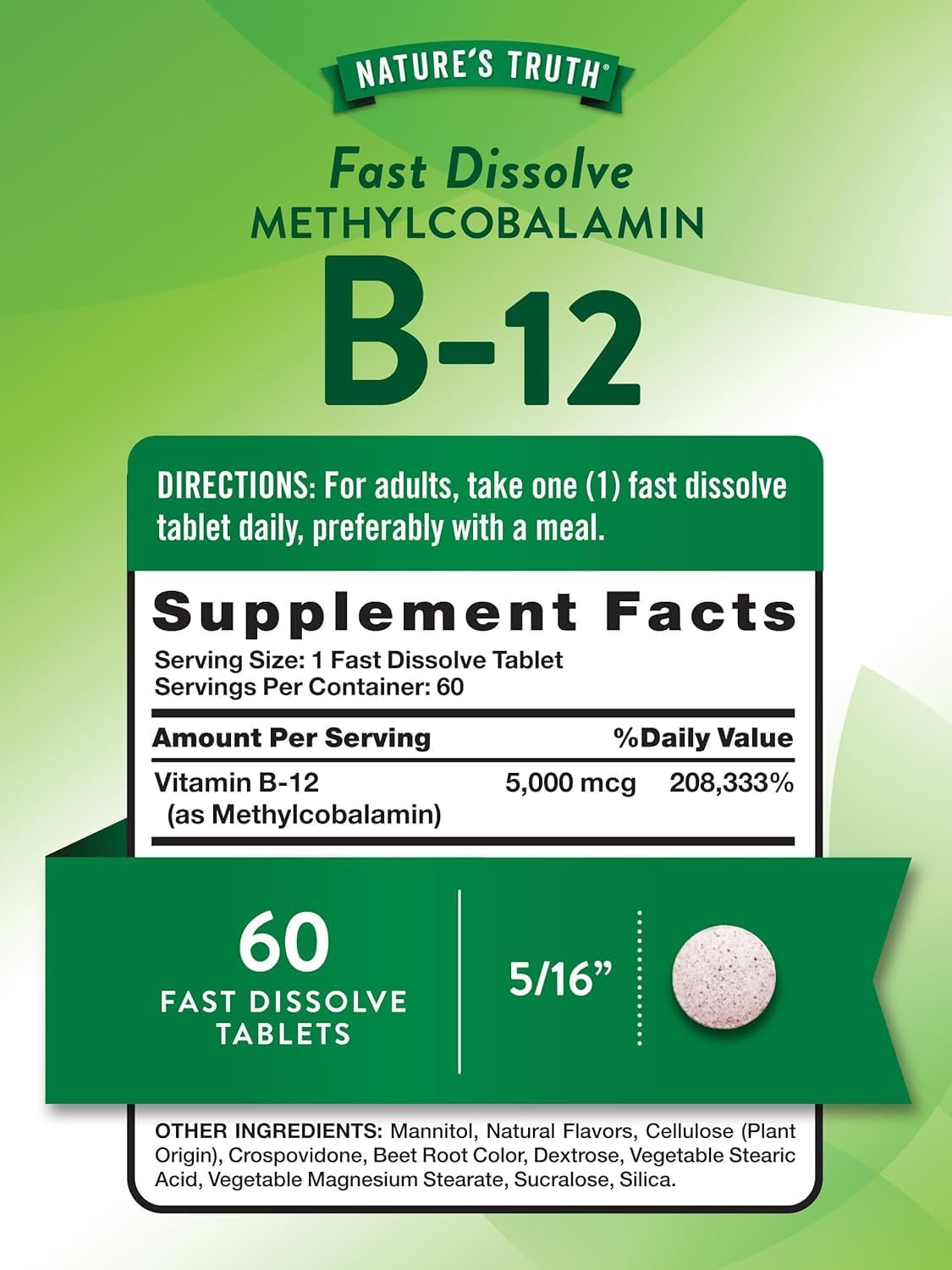 Nature's Truth Metilcobalamina B12 5000mcg Sublingual - Pack de 3 - 180 Comprimidos Sabor Berry