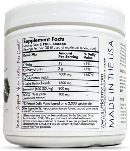 Sufficient-C 4,000 mg High-Dose Vitamin C Lemon Peach Drink Mix 250 g – Image 3