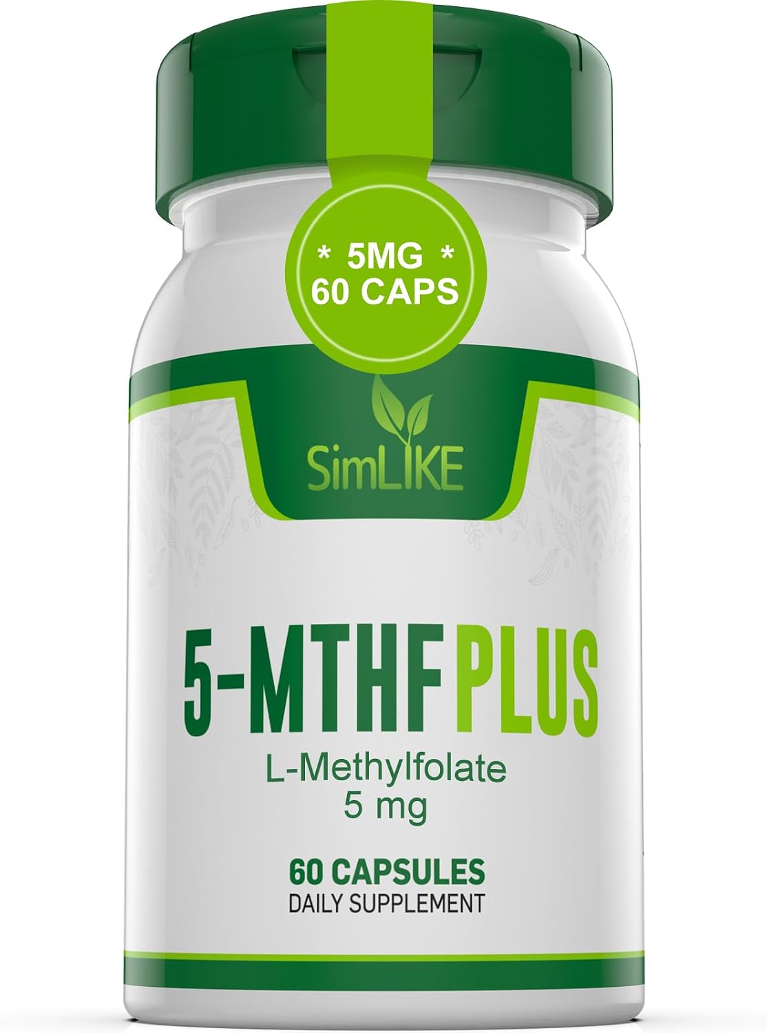 Simlike Active Folate (5-MTHF) con Complejo B, B12, B2 y B6 - Apoya la metilación y niveles saludables de homocisteína - Sin gluten, lácteos ni soja - 60 cápsulas de 5mg de L-metilfolato