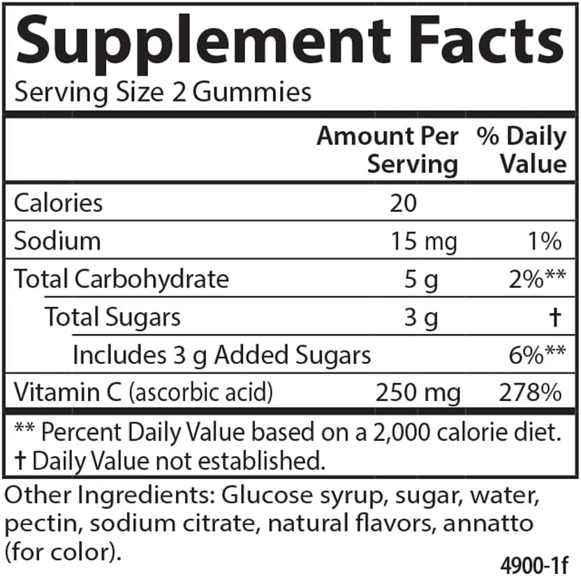 Carlson Vitamin C Gummies, 250 mg, Orange, 60 Vegetarian Gummies