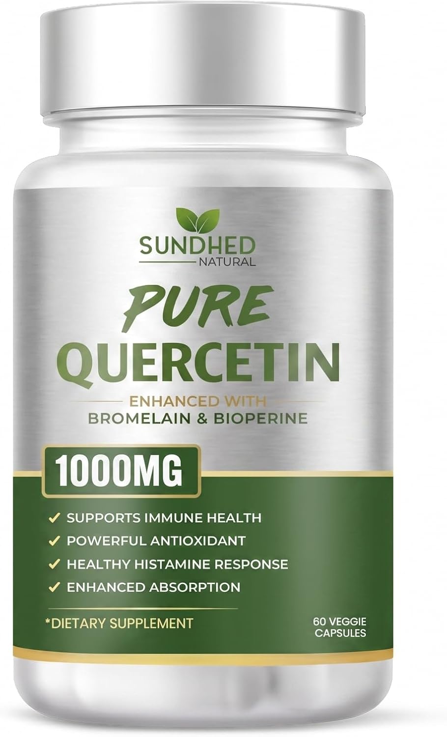 Sundhed Natural Quercetina Pura con Bromelina y Bioperina - 1000 mg, 60 Cápsulas