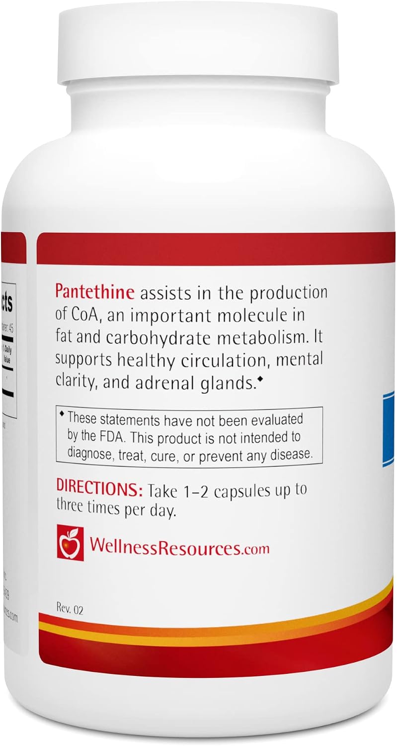 Pantetina - Vitamina B5 Activa (300mg, 90 Cápsulas) - Wellness Resources