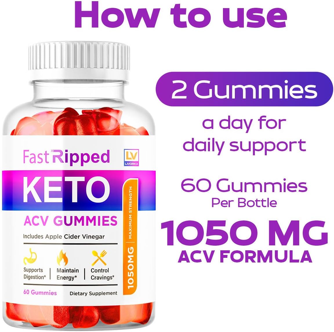 Fast Ripped Keto ACV Gummies - 180 Gominolas de Vinagre de Manzana