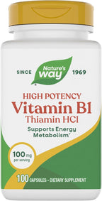 Nature's Way Vitamin B1, High Potency, 100 mg Thiamine (Thiamine HCl), 100 Capsules