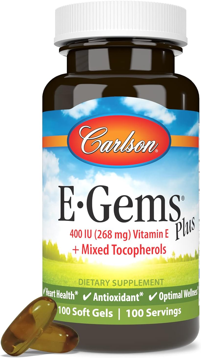 Carlson - E-Gems Plus, 400 UI (268 mg), Vitamina E de origen natural, 100 Cápsulas blandas