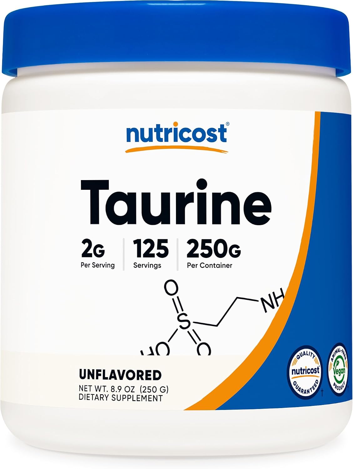 Nutricost Taurine Powder 250 Grams - 125 Servings, 2000mg per Serving