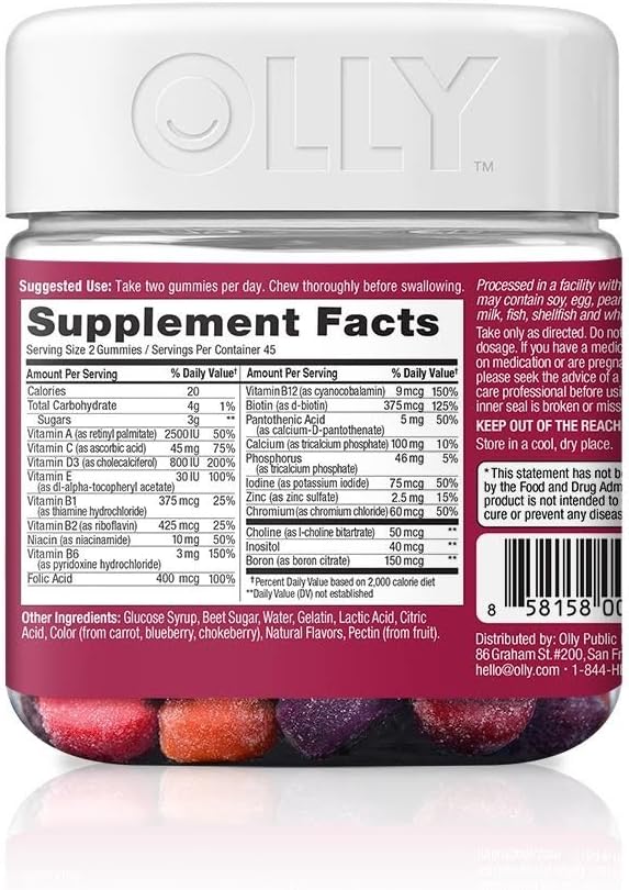 OLLY Perfect Women's Multivitamin Gummy Supplement - Suplemento en Gomitas Multivitamínicas para Mujeres, con Biotina y Ácido Fólico, Sabor Bayas, 90 unidades (45 días)