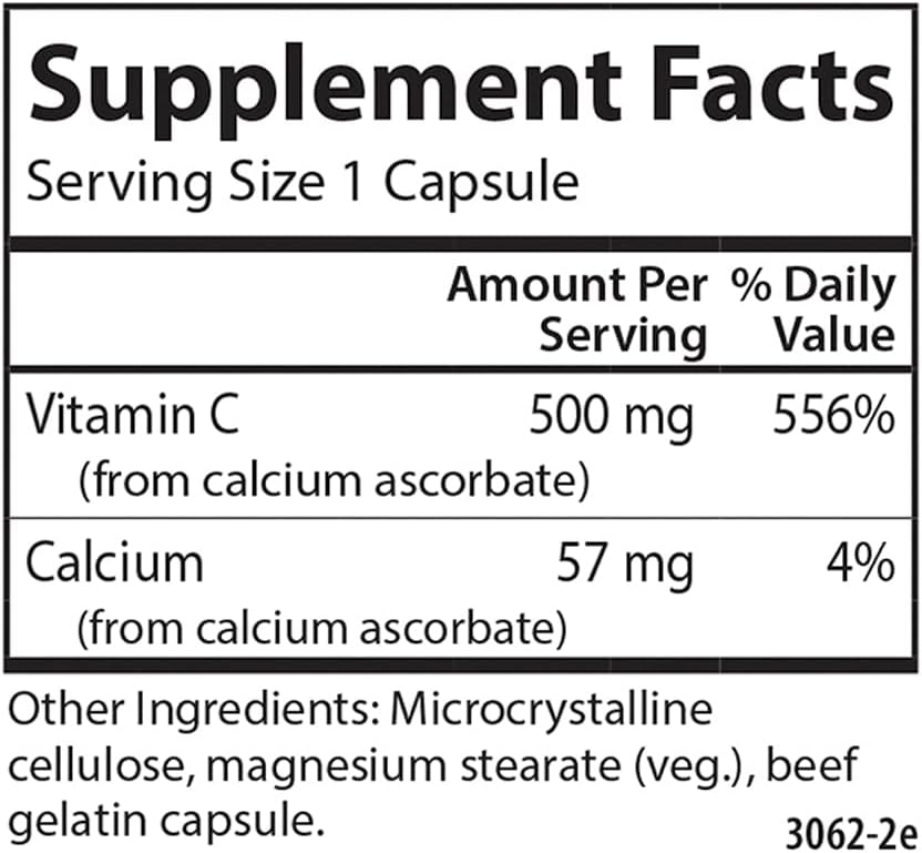 Carlson Mild-C 500 mg Vitamina C Tamponada, Apoyo Inmunológico y Bienestar Óptimo, Antioxidante, 250 cápsulas