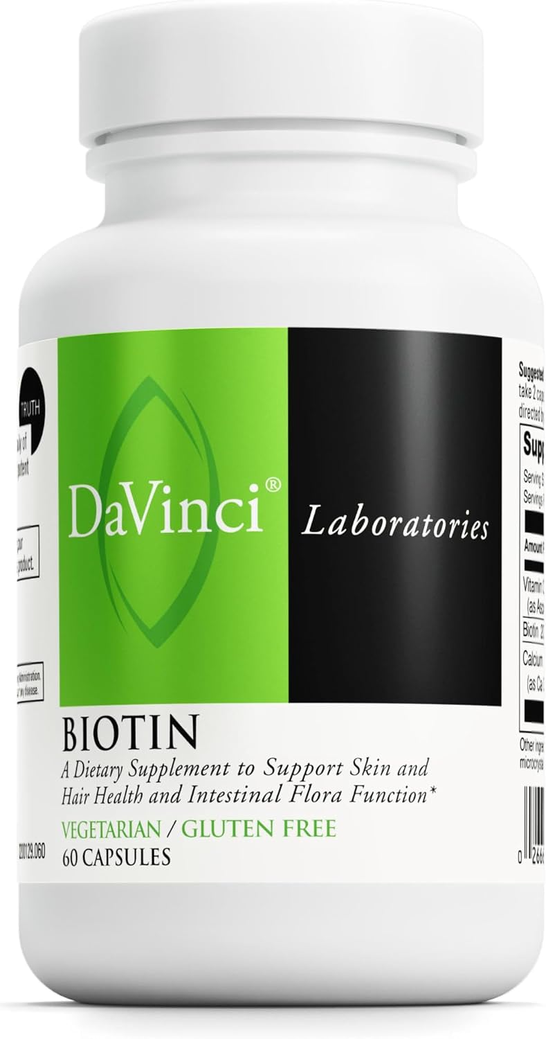 DAVINCI Labs Biotina – Suplemento con Vitamina C y Calcio – 60 Cápsulas