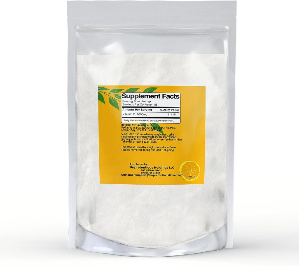 Unpretentious Vitamina C en Polvo - Ácido Ascórbico Puro, Bolsa Resellable (85 g)