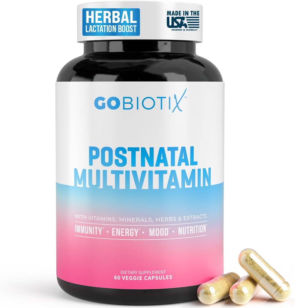 GOBIOTIX Vitaminas Postparto para Lactancia - Suplemento Postnatal con Moringa Orgánica, Vitaminas y Minerales para Madres Lactantes y el Bebé - No GMO, Vegano, 60 Cápsulas