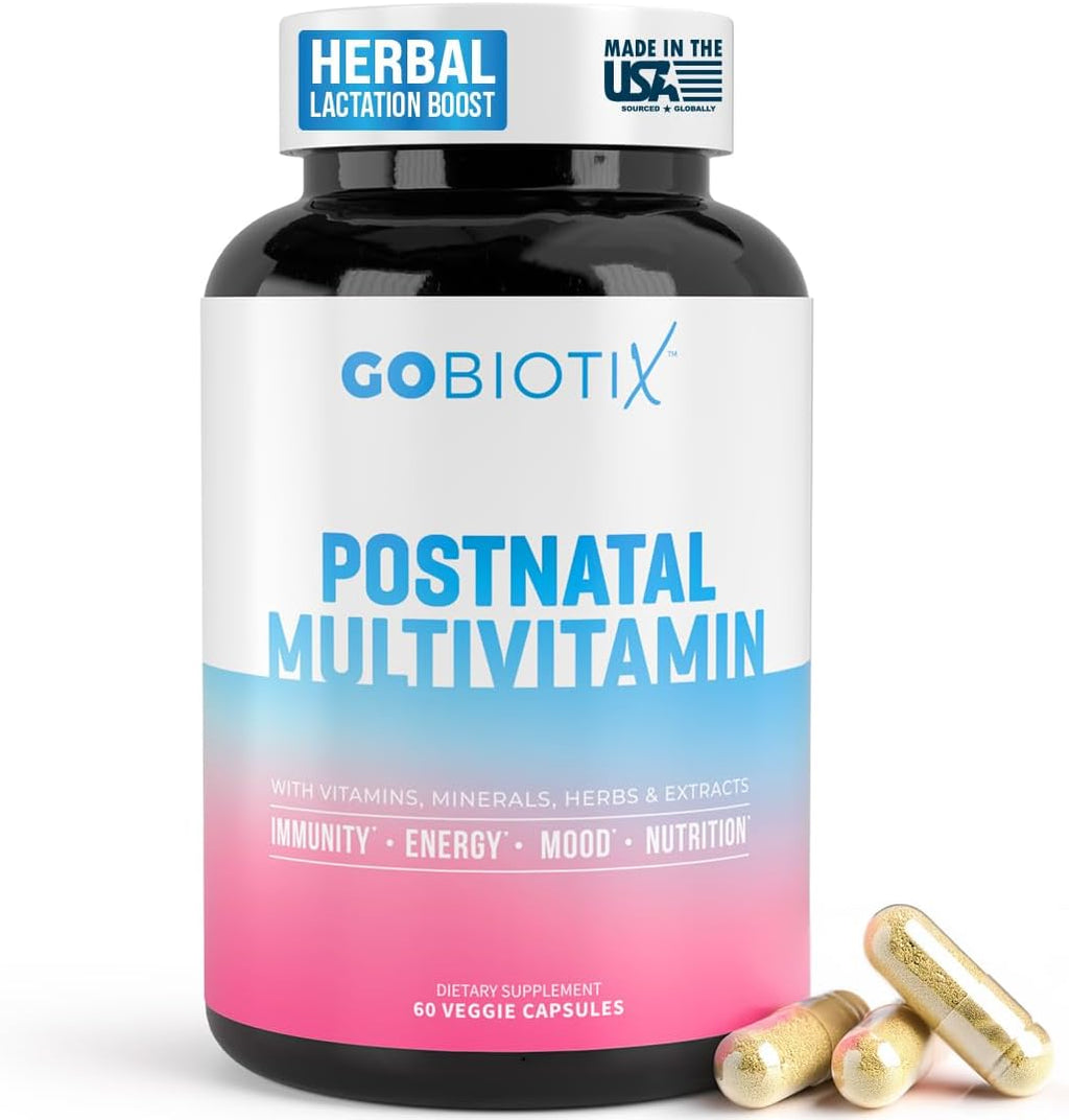 GOBIOTIX Vitaminas Postparto para Madres Lactantes - Suplemento Postnatal con Hierbas Orgánicas, Minerales y Nutrientes - 60 Cápsulas