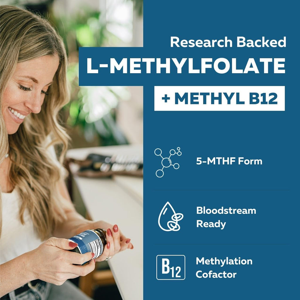 L Methylfolate 7.5 mg + Methyl B12 - 5-MTHF Activo, Complemento para Metilación, Estado de Ánimo y Cognición - 60 Cápsulas