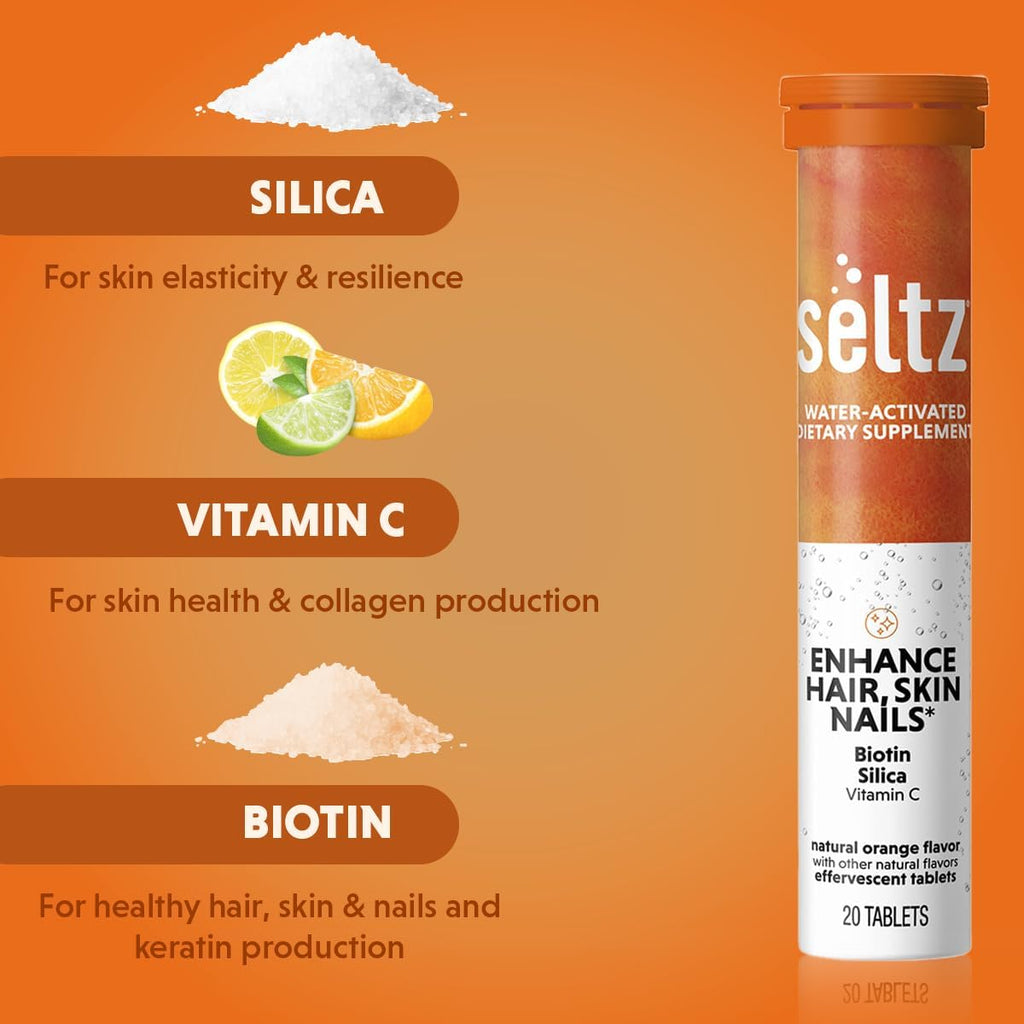 Seltz Comprimidos Efervescentes Cabello, Piel y Uñas – Biotina, Vitamina C y Silicio – 6 Pack