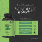 Cápsulas de Moringa Orgánica | Suplemento de Hojas de Moringa Verde para Energía, Metabolismo y Apoyo Inmunológico – 120 Cápsulas, Superalimento Natural