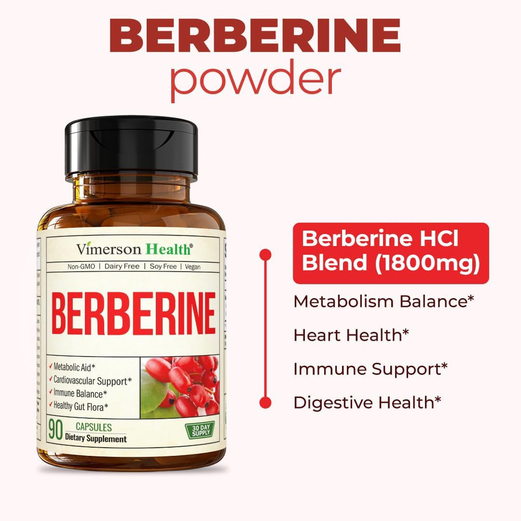 Vimerson Health Berberine 1800mg - Complemento de Berberina de Alta Potencia para el Apoyo Metabólico y Cardiovascular
