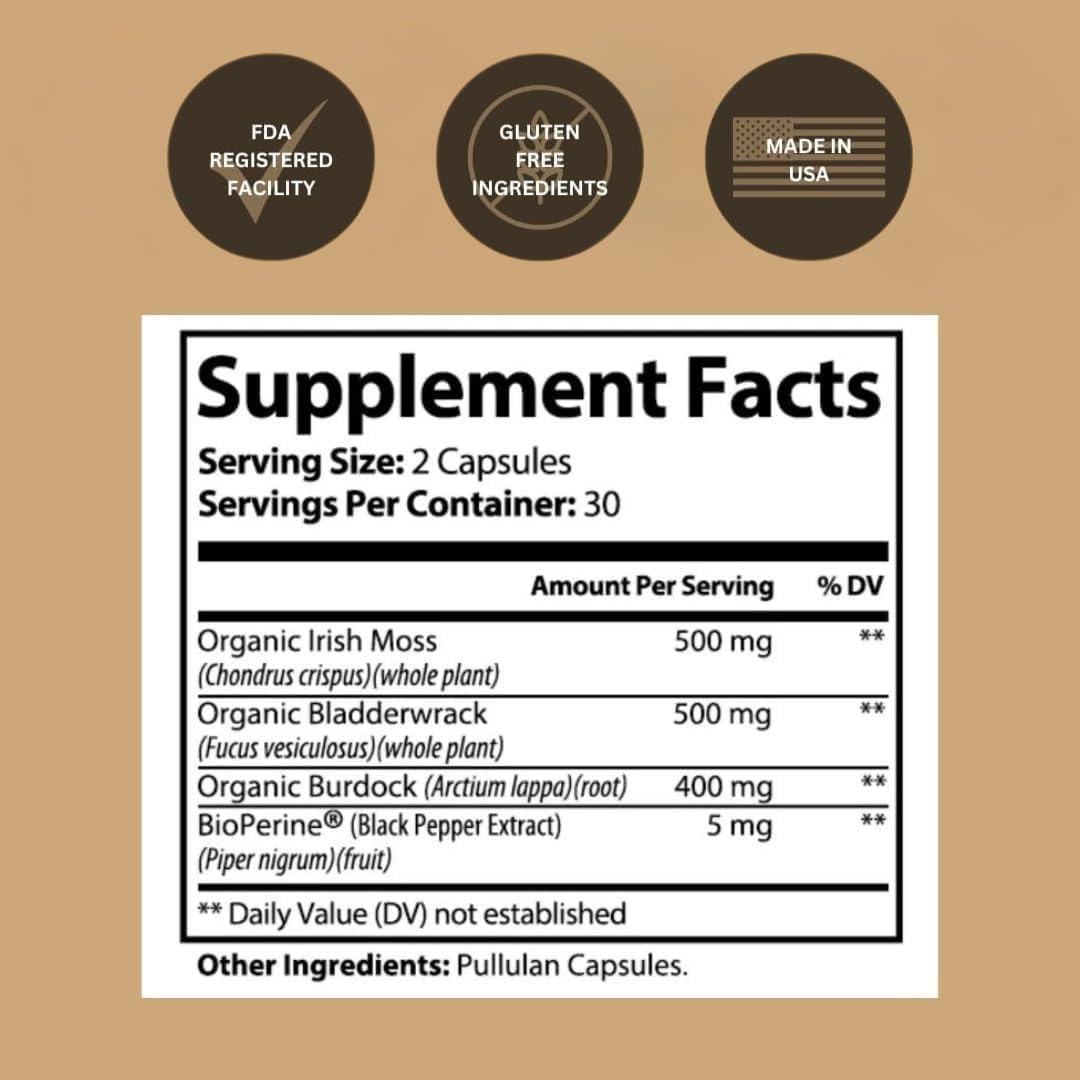 Black Girl Vitamins Sea Moss Orgánico en Cápsulas – 92 Minerales Superalimento – Vegano y No Transgénico
