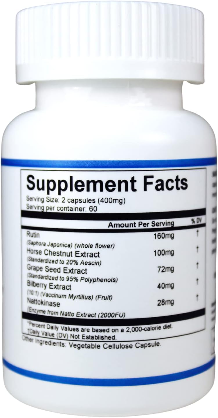 VeinCare - Apoyo Natural para Venas Saludables - Rutina, Castaño de Indias, Semilla de Uva, Arándano, Nattoquinasa - Favorece la Función Venosa Óptima y la Circulación