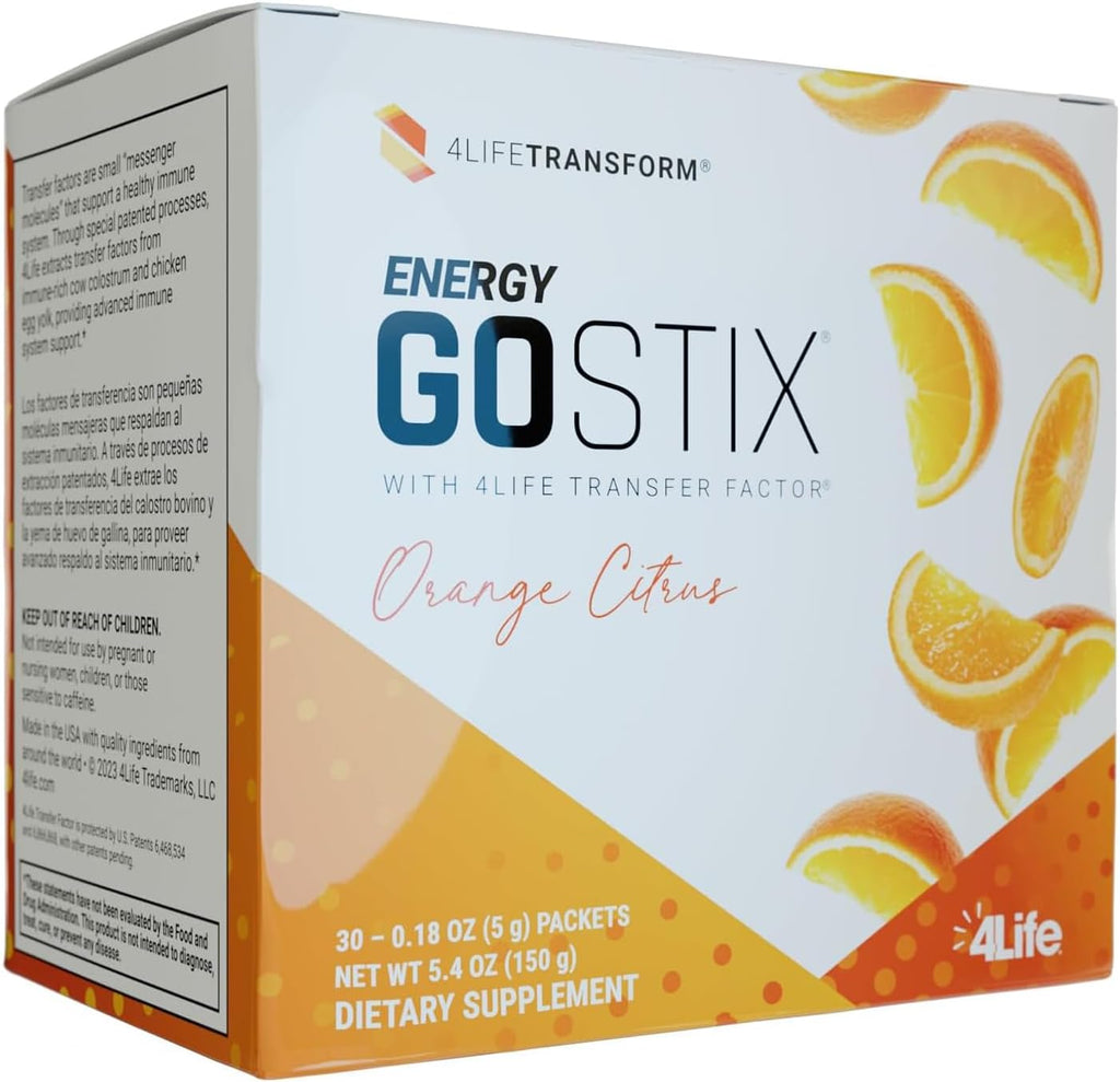 4Life Energy Go Stix Mezcla de bebida de naranja cítrica con aminoácidos, 30 sobres