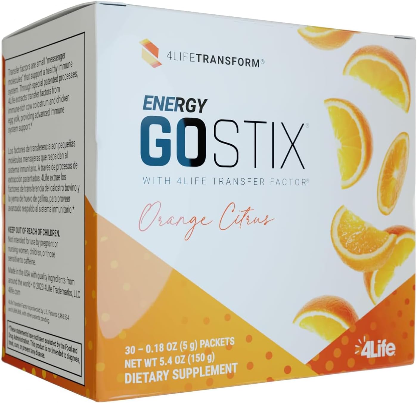 4Life Energy Go Stix Mezcla de bebida de naranja cítrica con aminoácidos, 30 sobres