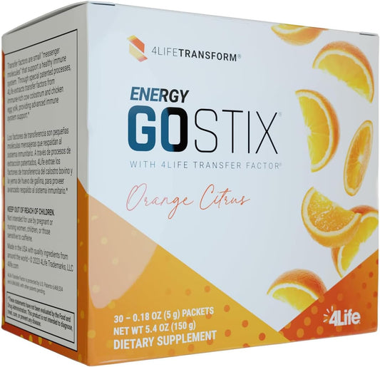 4Life Energy Go Stix Mezcla de bebida de naranja cítrica con aminoácidos, 30 sobres