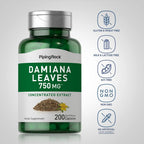 Cápsulas de Hoja de Damiana de Piping Rock | 200 Cápsulas | Extracto de Hierba | No Transgénico, Sin Gluten