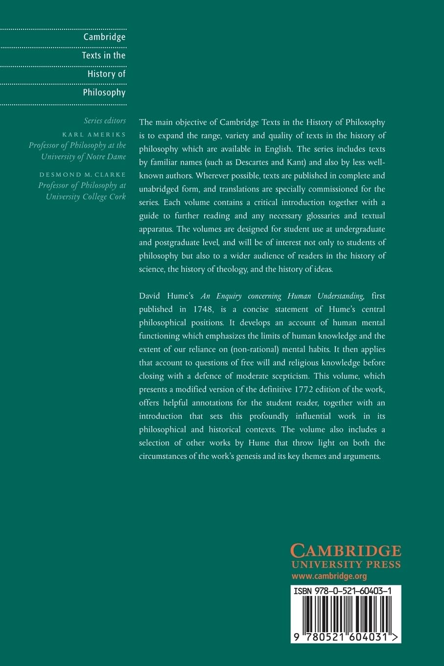 Hume: Investigación sobre el entendimiento humano y otros escritos (Cambridge Texts in the History of Philosophy)