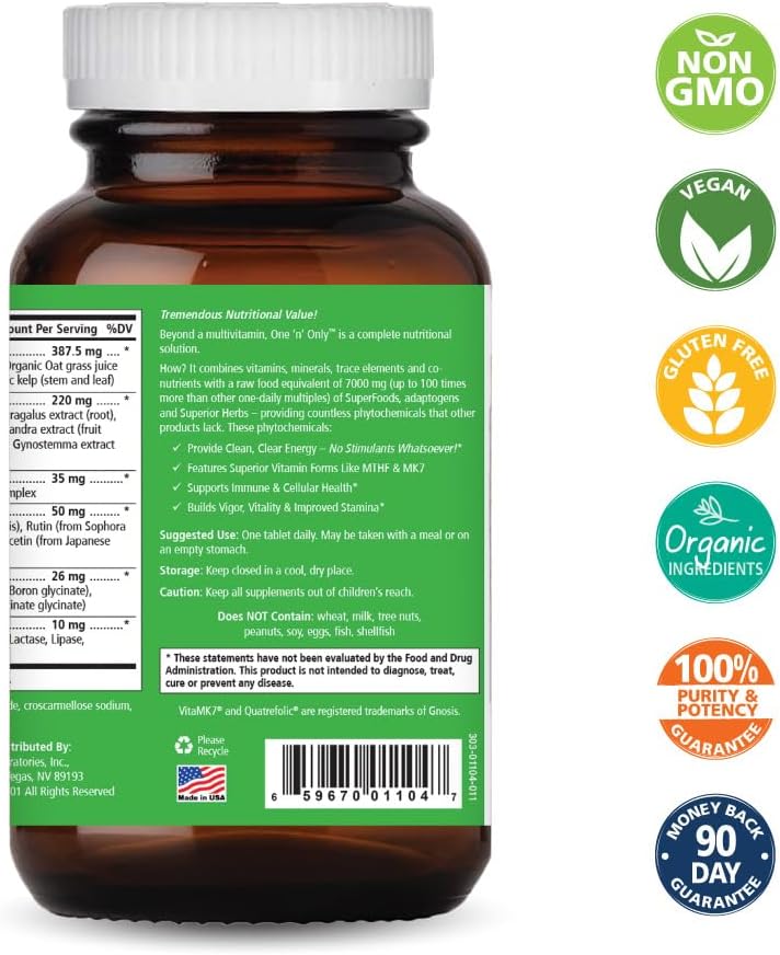 One n Only Multivitamínico con Alimentos Integrales, Enzimas y Schizandra - 90 Comprimidos