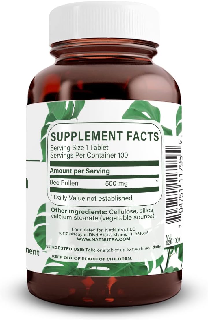 Natural Nutra Polen de Abeja 500 mg, 100 Comprimidos