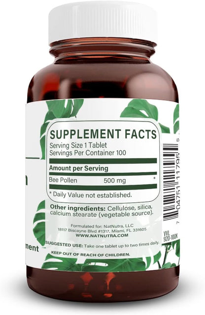 Natural Nutra Polen de Abeja 500 mg, 100 Comprimidos – Image 2