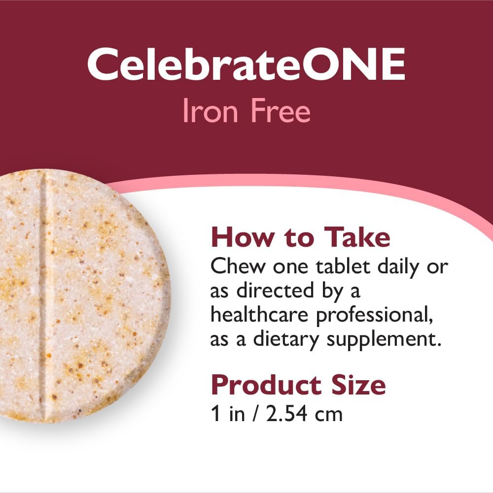 Celebrate Vitamins CelebrateONE Chewables, Sin Hierro - Multivitamínico Bariátrico de una Toma Diaria, Vitaminas y Minerales Esenciales - Complemento para Bypass Gástrico y Manga Gástrica - Sabor Fresa Crema (90 Comprimidos Masticables)