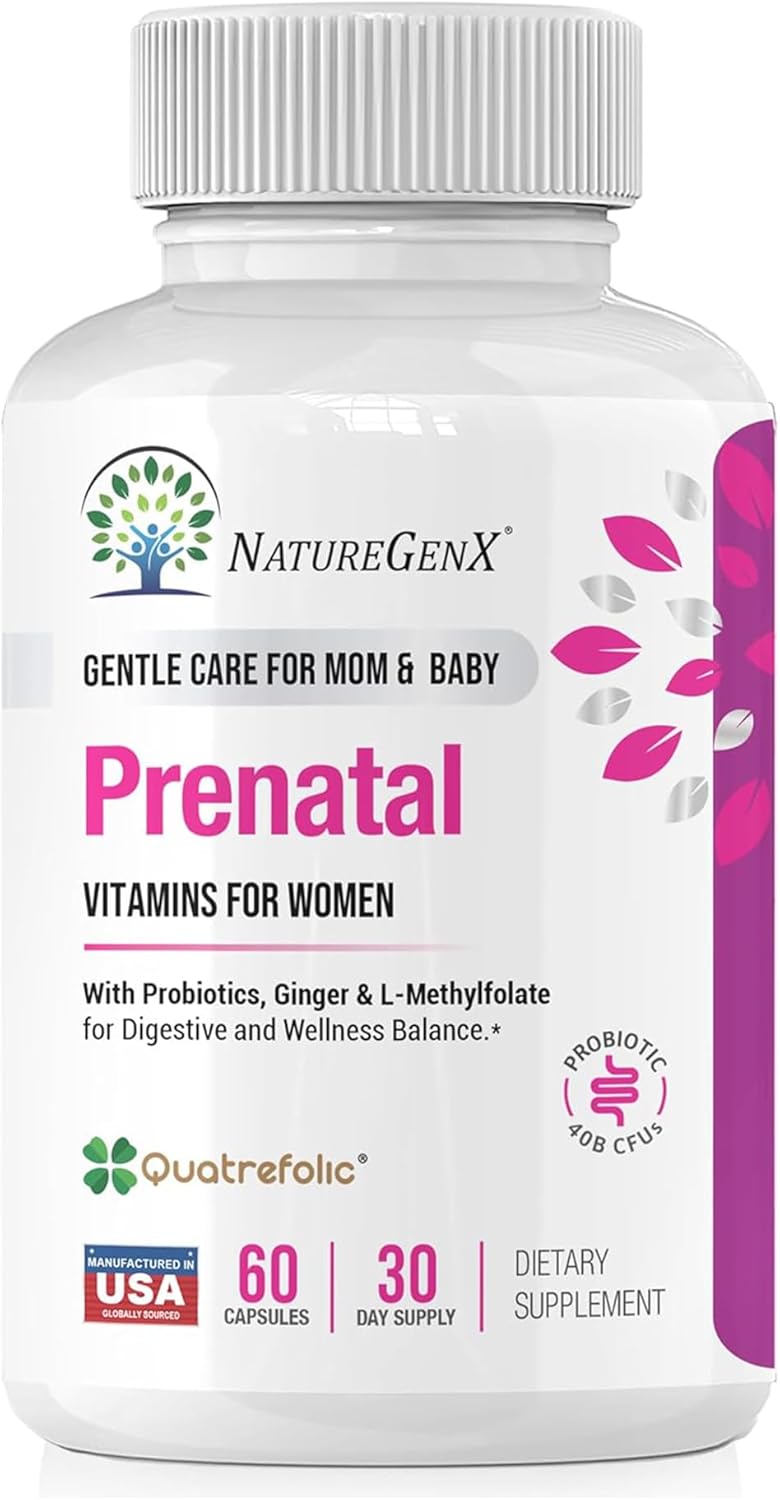 NatureGenX Methyl Prenatal con Probióticos – Vitaminas Prenatales con Hierro, Metilfolato, Jengibre y B12 Activa – 60 Cápsulas