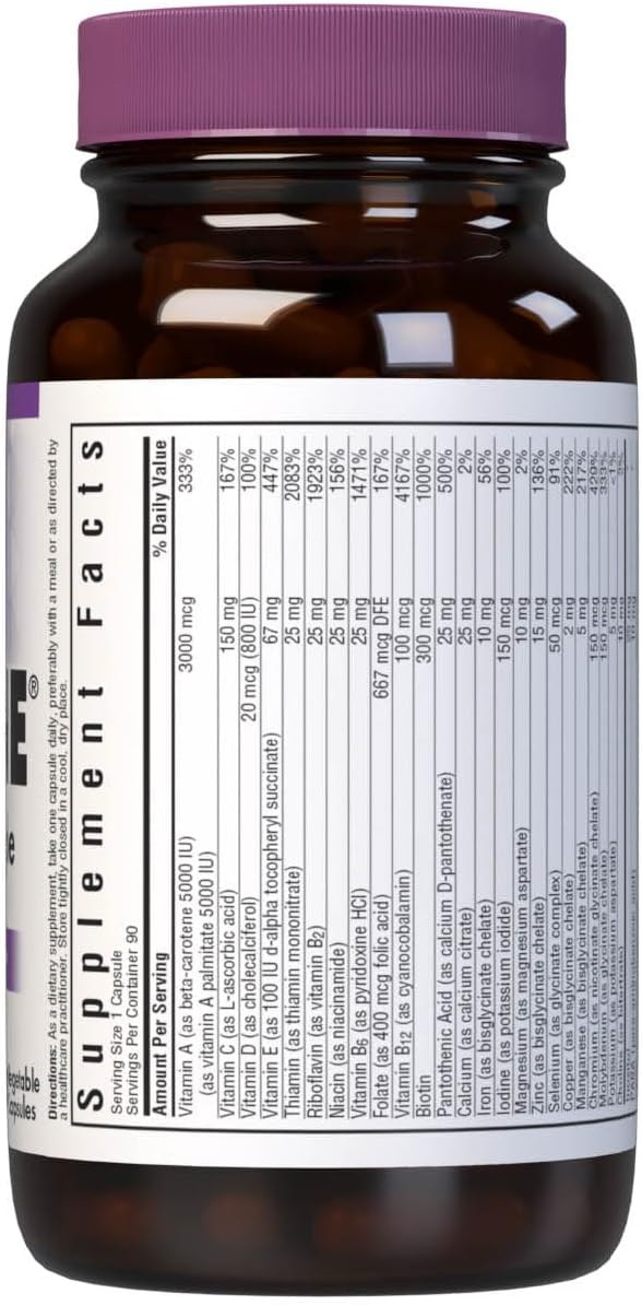 Bluebonnet Nutrition Multi One con Hierro - Complejo Multivitamínico y Mineral - 90 Cápsulas Vegetales - Sin Gluten, Sin Lácteos, Kosher
