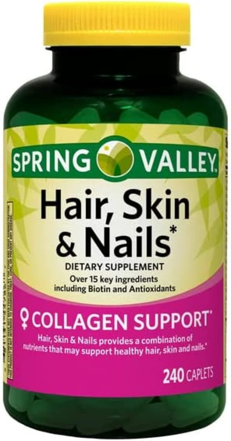 Spring Valley - Cabello, Piel y Uñas, Más de 20 Ingredientes Incluyendo Biotina y Colágeno, 240 Comprimidos