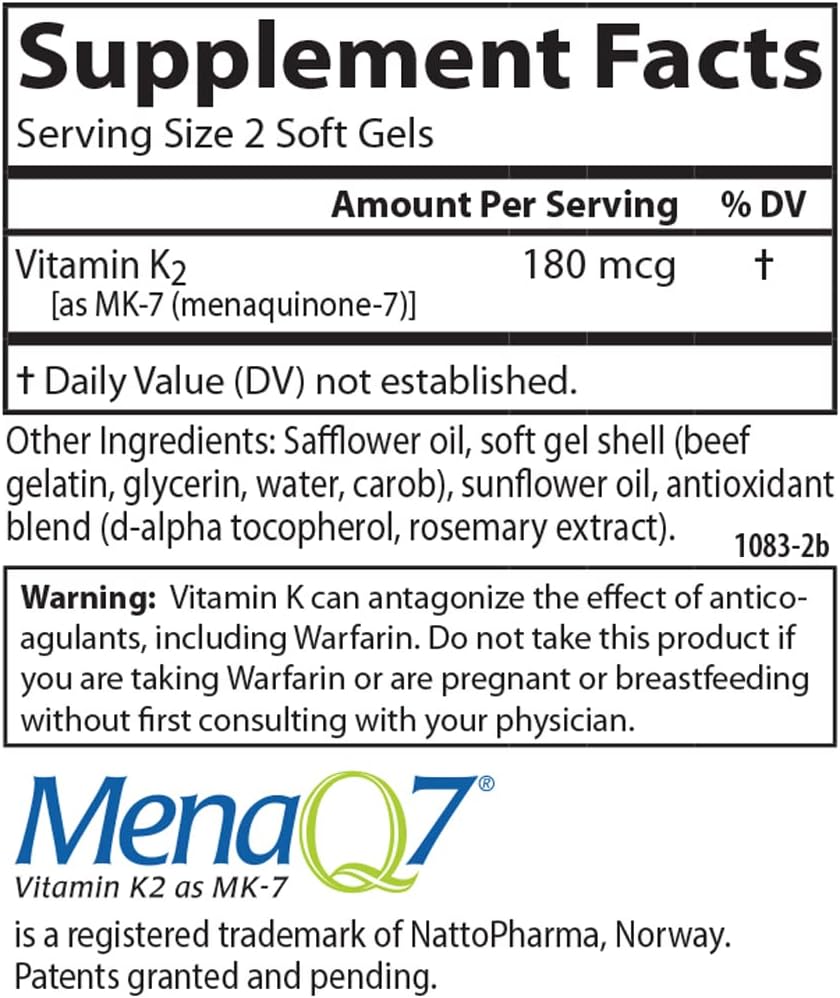 Carlson – Vitamina K2 MK-7 (Menaquinona), 180 mcg, Apoyo Óseo, 180 Cápsulas Blandas