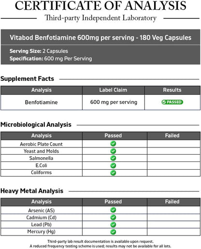 Vitabod Benfotiamina 600mg – 180 Cápsulas – Acción antioxidante: la benfotiamina puede ayudar a proteger las – Image 3