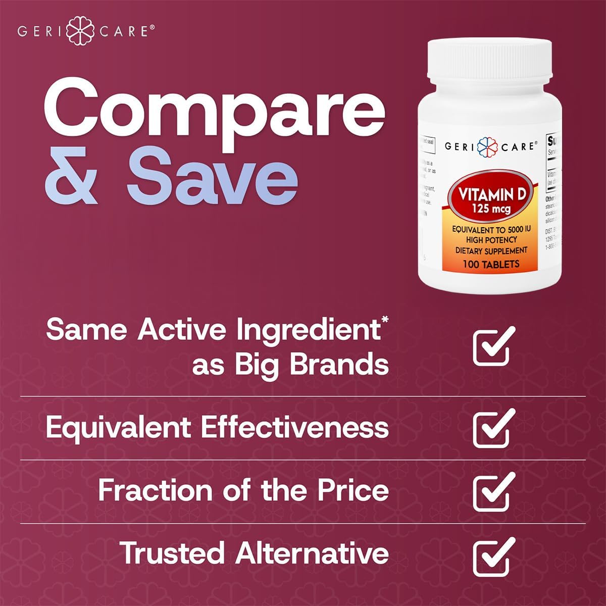 GeriCare Vitamina D3 125 mcg (5.000 UI) - 100 Comprimidos